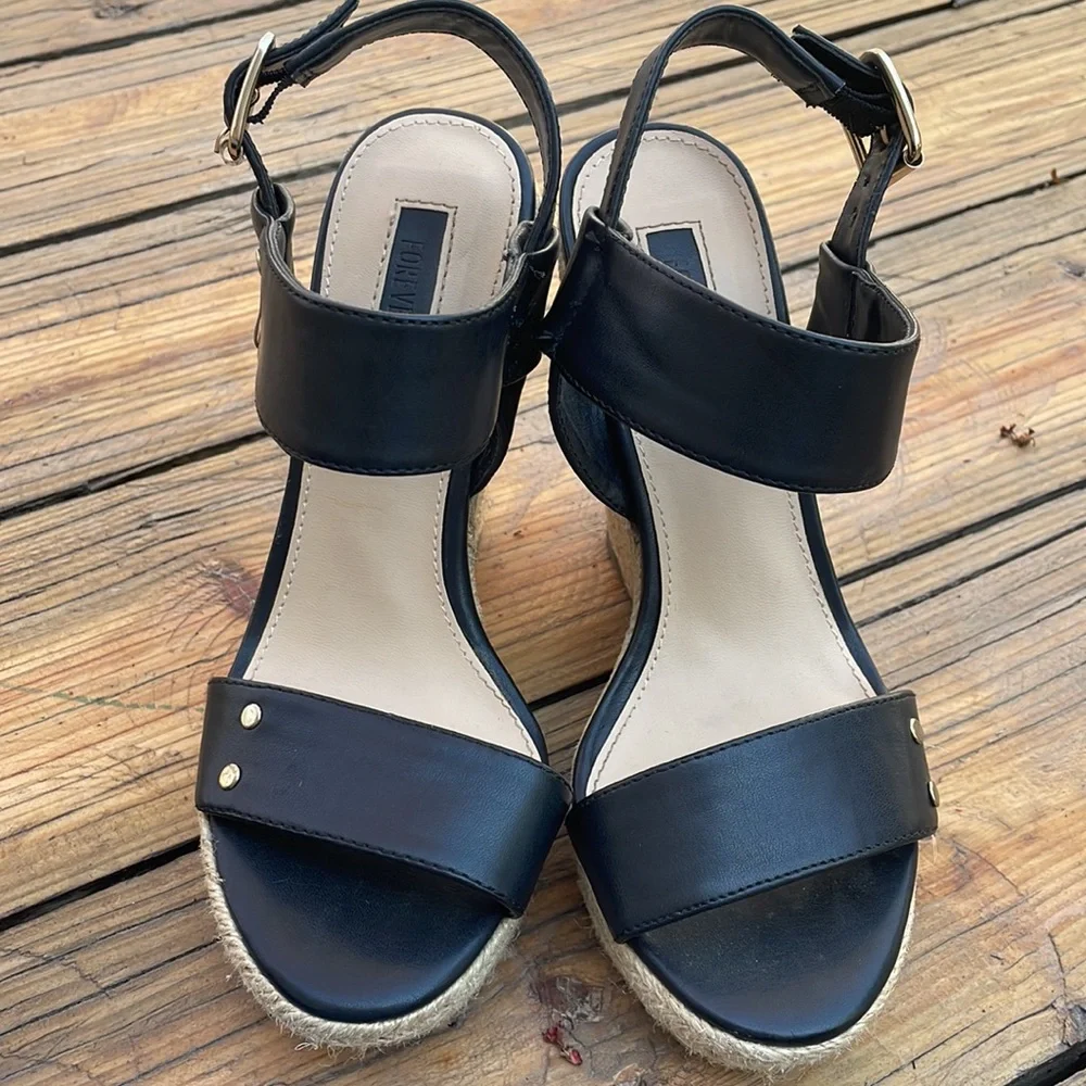 Black Espadrille Wedge Ankle Sandals